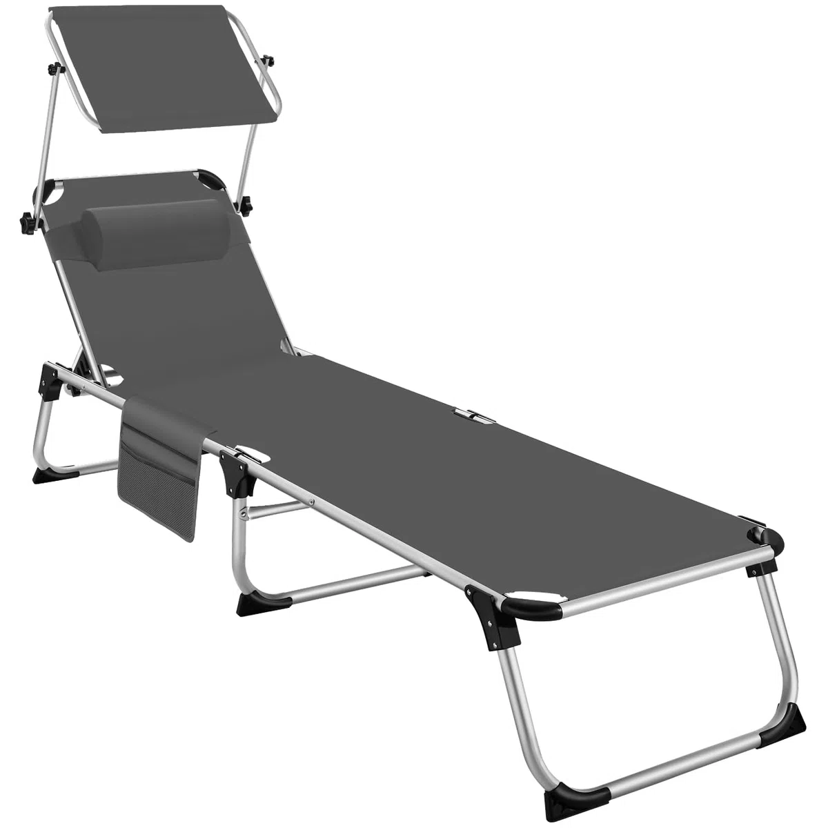 tectake® Lettino Prendisole Pieghevole, Telaio in Alluminio, Schienale Regolabile in 6 Posizioni, Lettino Sdraio con Tetto Parasole e Comodo Cuscino, Ideale per Giardino e Campeggio - Grigio