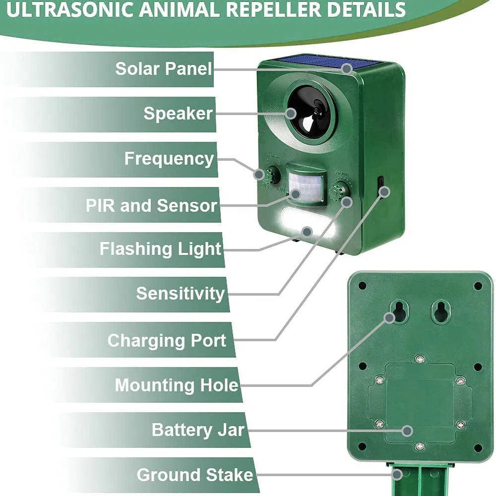 2x Ultrasuoni per Gatti, Dissuasore per Gatti Ultrasuoni, Energia Solare, con Rilevatore Di Movimento & Flash, Fermare Gatti, Scoiattoli, Cani, Volpi e Altri Animali