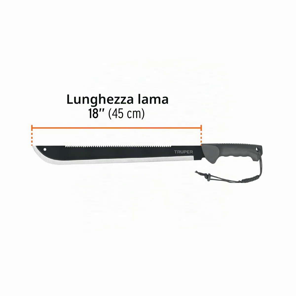 Truper MACH-18X, Machete doppio taglio 18" cacha bimateriale con guaina cinturino in poliestere