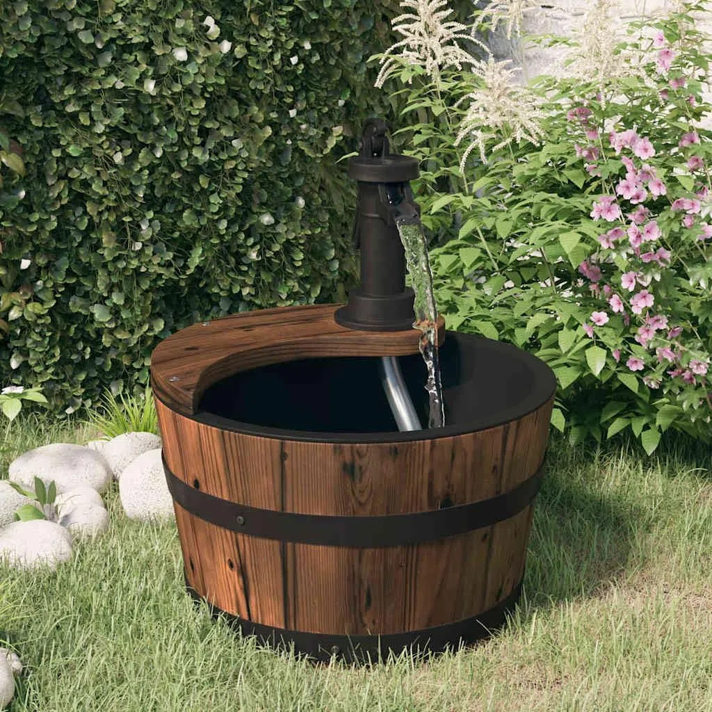 Fontana da giardino con pompa, in legno di abete massiccio, 28 x 28 x 34,5 cm, rivestimento in polipropilene, gioco d'acqua per terrazza, giardino e balcone, cascata decorativa per relax e