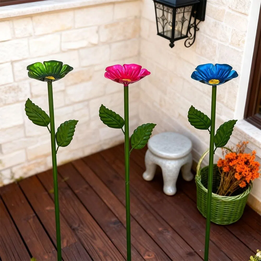 Confezione da 4 paletti in metallo per mangiatoie per fiori, in ferro resistente alla ruggine, con supporti a forma di fiore, per uso esterno, alimentazione per uccelli e api (quattro