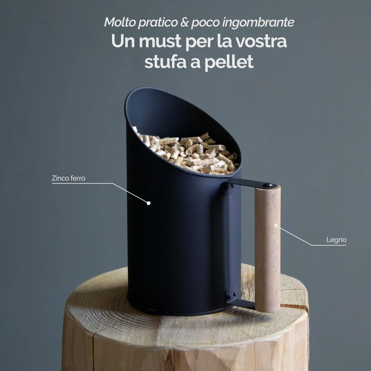 Linxor - Pala per pellet in zinco con manico in legno - 1,5L - Vari colori