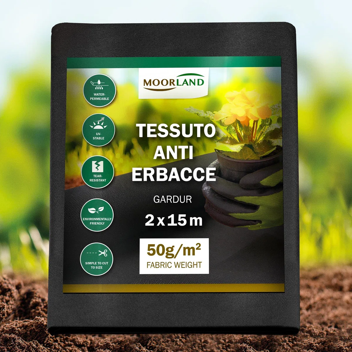 Moorland Telo Pacciamatura 30m² Telo Anti Erbacce permeabile Gardur - 2m di Larghezza - Telo pacciamatura Resistente agli Strappi 100% Reciclabile - Resistente ai Raggi UV - per Giardini e terrazze