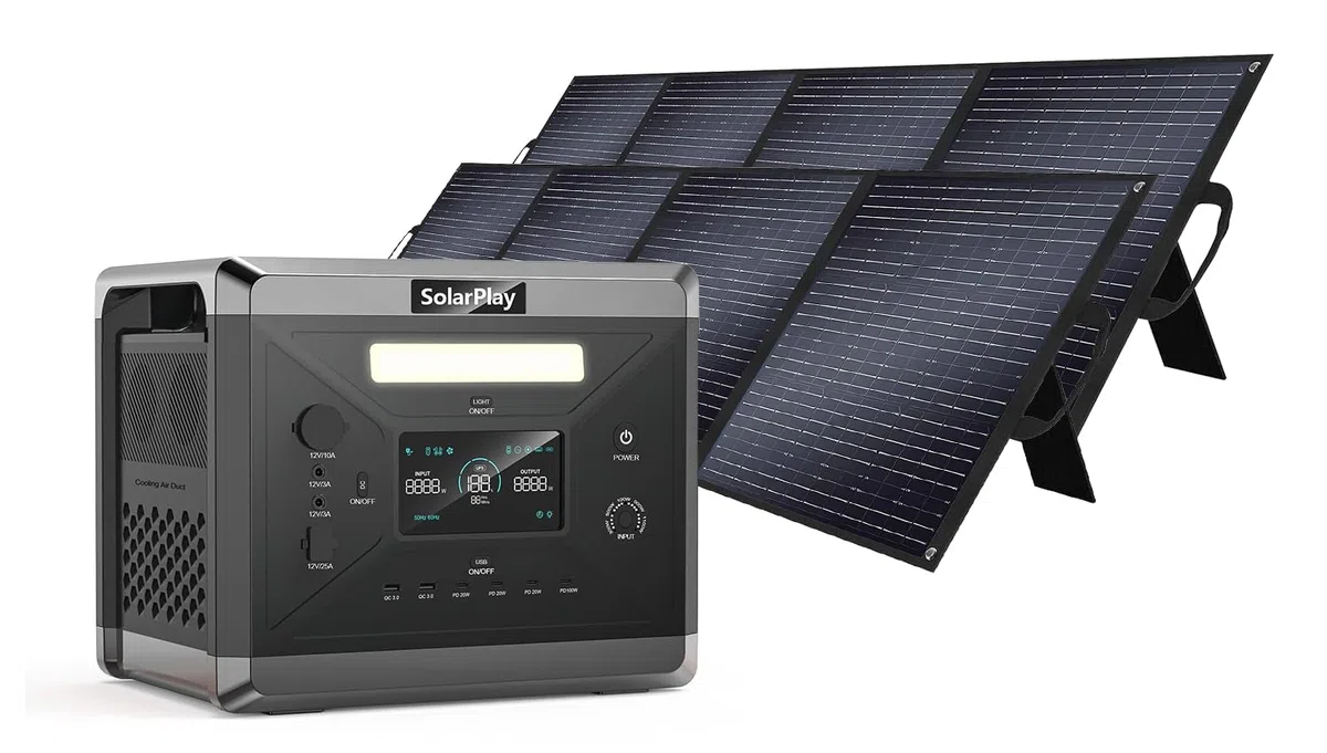 SolarPlay Stazione di Ricarica Portatile 2400w, Centrale Elettrica Portatile 2160wh con 2x200W Moduli Solari, con 14 Connessioni di Uscita, Generatore di Energia per Campeggio
