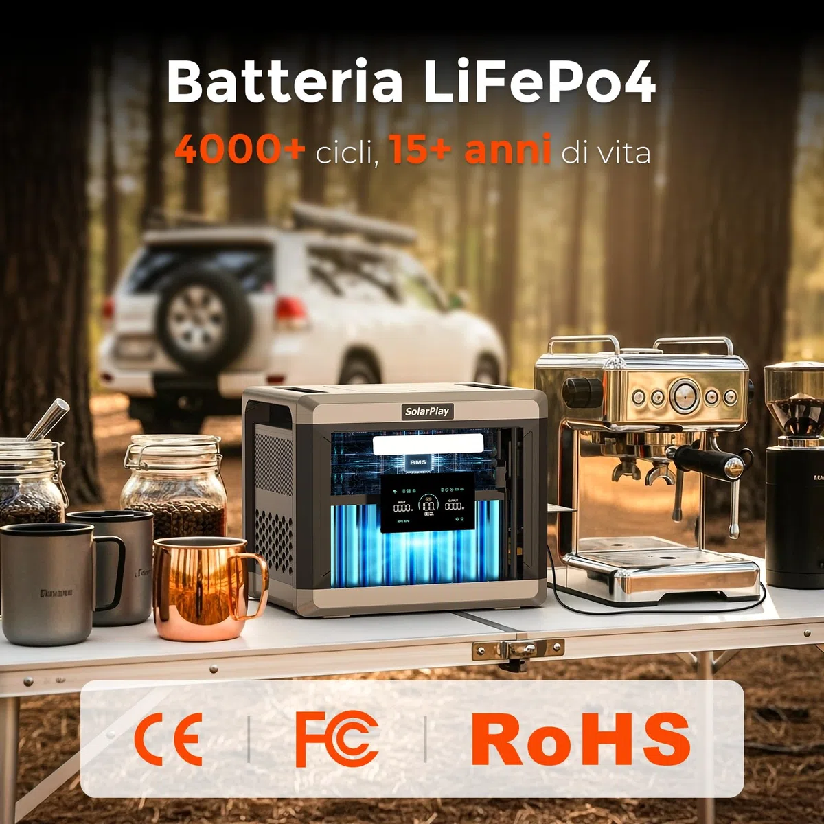 SolarPlay Stazione di Ricarica Portatile 2400w, Centrale Elettrica Portatile 2160wh con 2x200W Moduli Solari, con 14 Connessioni di Uscita, Generatore di Energia per Campeggio