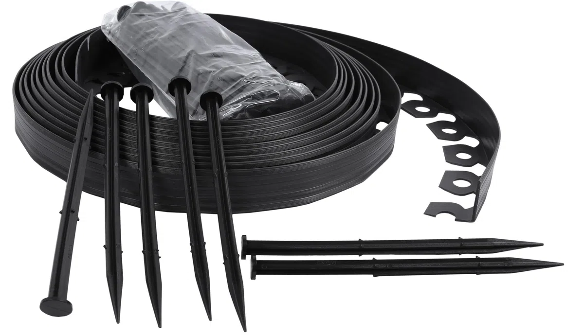 Bordo flessibile per giardino, bordo per prato morbido, bordo da giardino in plastica, 4 cm di altezza (10 m, nero)