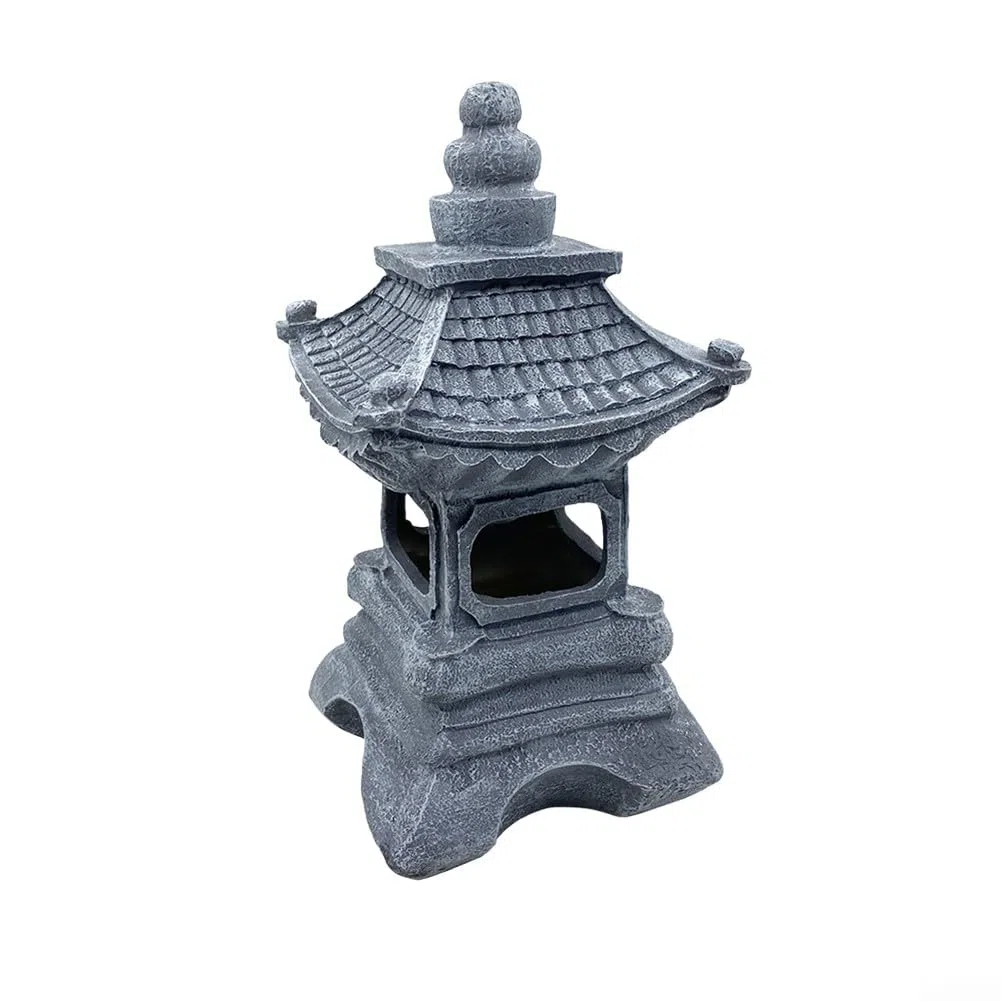 Lanterna a pagoda ad energia solare, statua da giardino zen in resina, torre giapponese in pietra per esterni, luce decorativa per cortile resistente alle intemperie, per illuminazione paesaggistica