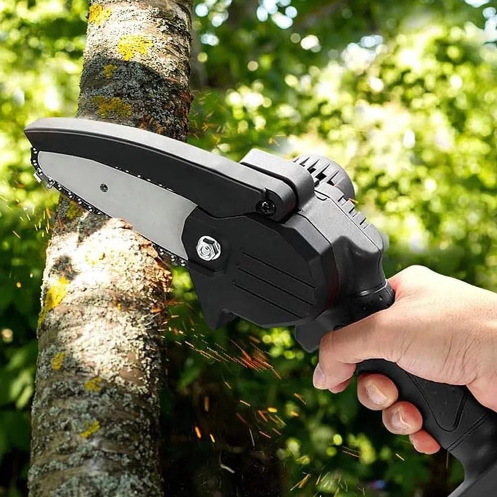 Mini Motosega a Batteria 48V Ricaricabile con 2 Batterie, Motosega Elettrica Portatile Lama 4 Pollici per Potatura Alberi e Rami, Sega Elettrica a Una Mano con Valigetta