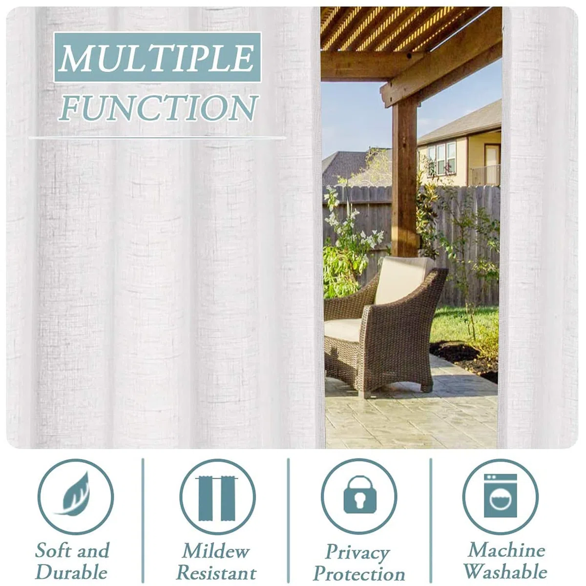 Tende Trasparenti in Lino per Esterni 1-Pezzo per Patio Impermeabili-Divisorio per Interni/Esterni Linguetta Rimovibile Autoadesiva per Gazebo/Cabina (132 x 213cm,White)