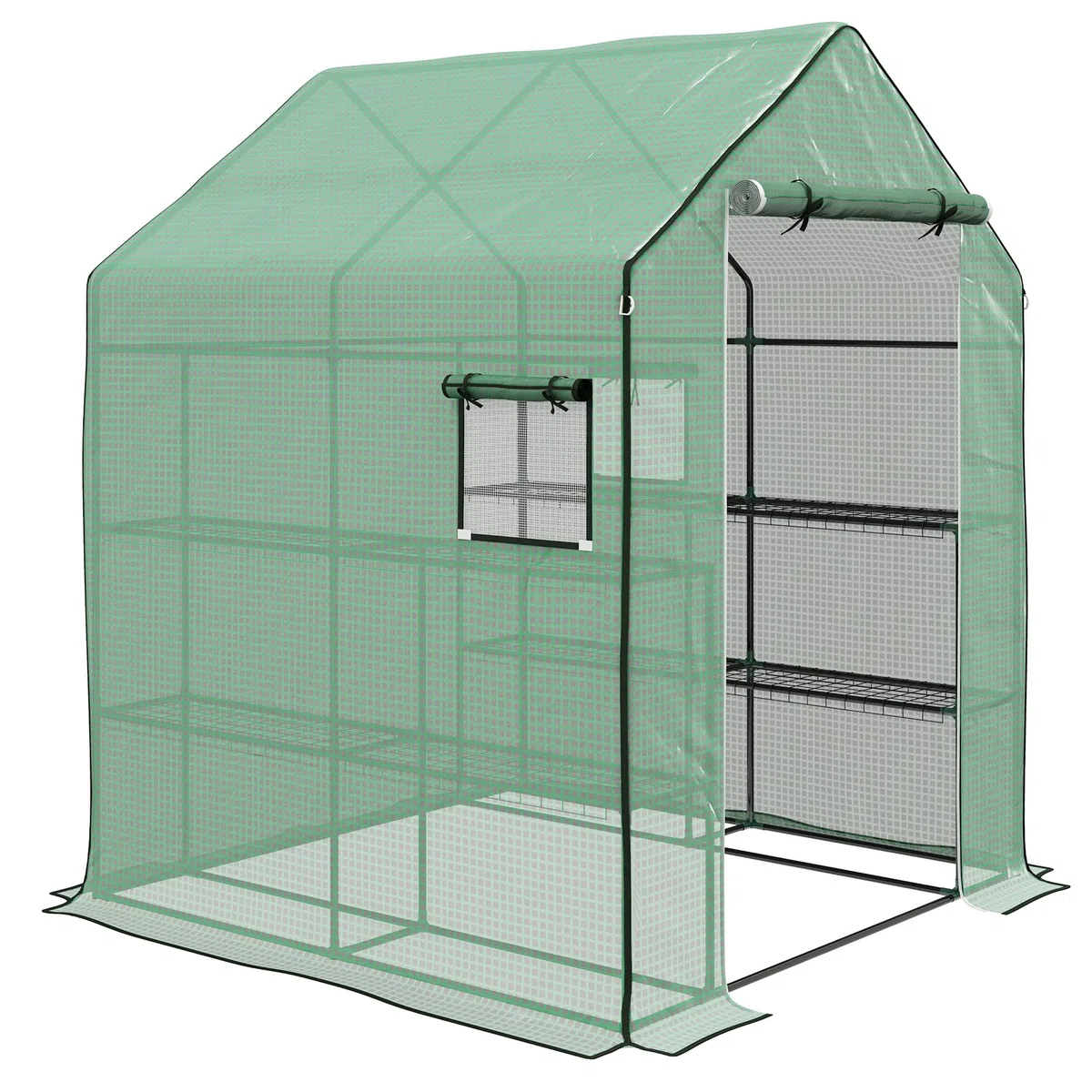 Outsunny Serra da giardino in PE con ripiani a 3 livelli, serra da balcone, telone rinforzato 135 g/m², telaio in acciaio, porta arrotolabile, per verdure, piante, fiori