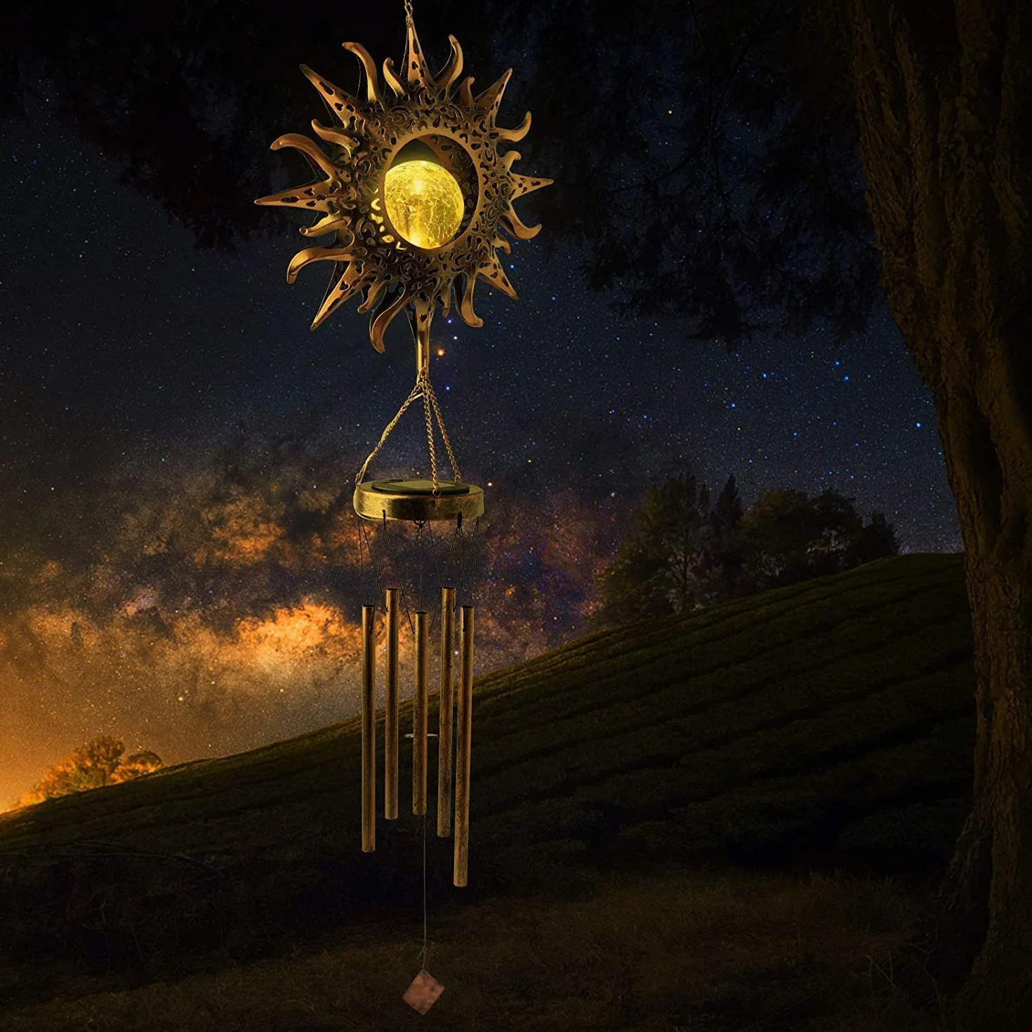 Lifemet Windspiel Solarleuchten – Luce Solare a LED Alimentata da Esterno, Giardino, Impermeabile, in Metallo, Campanello a Vento, Campanello a Vento, per Terrazza, Prato, Patio, Cortile