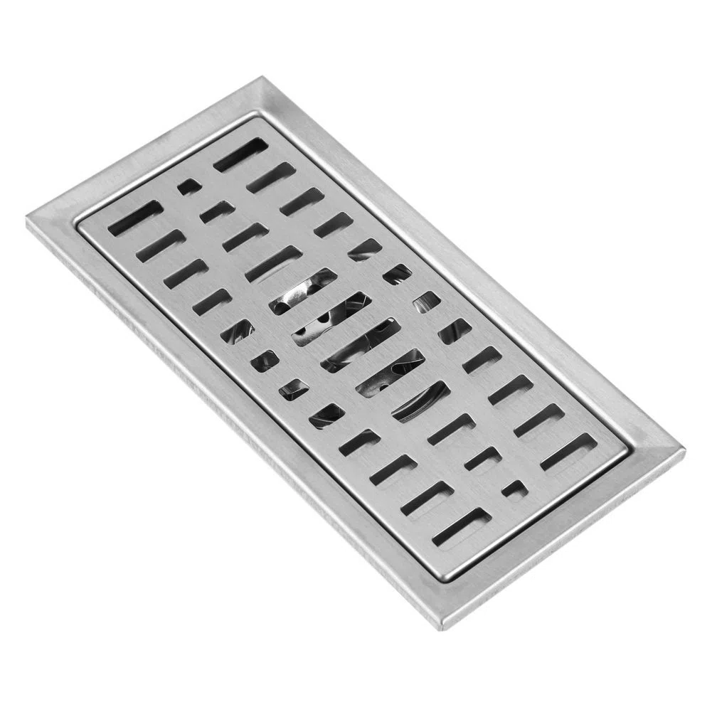 Scarico a Pavimento, 20x10cm Argento Canalina di Scarico Rettangolo in Acciaio Inox, Canalina per Doccia con Griglia Adatto per WC, Bagno, Balcone