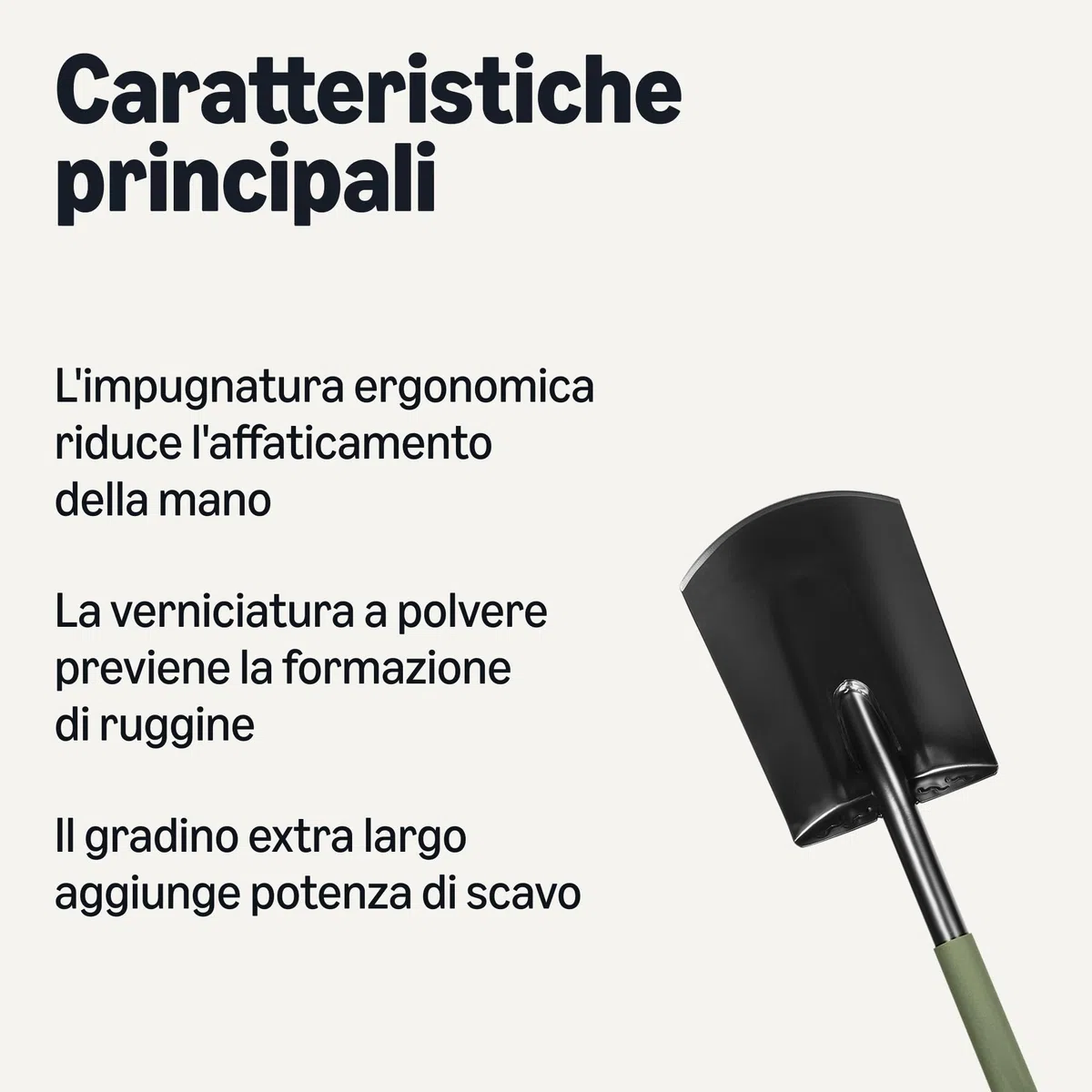 Amazon Basics — Pala da Giardinaggio, Pala Piatta, 47 Pollici, Acciaio, Nera, Oliva