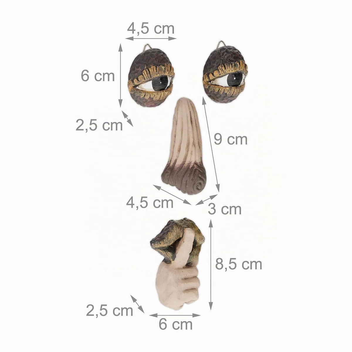 Relaxdays Accessori Decorativi per Alberi, Set 4 Parti Raffiguranti il Viso di una Persona, in Poliresina, Marrone Beige