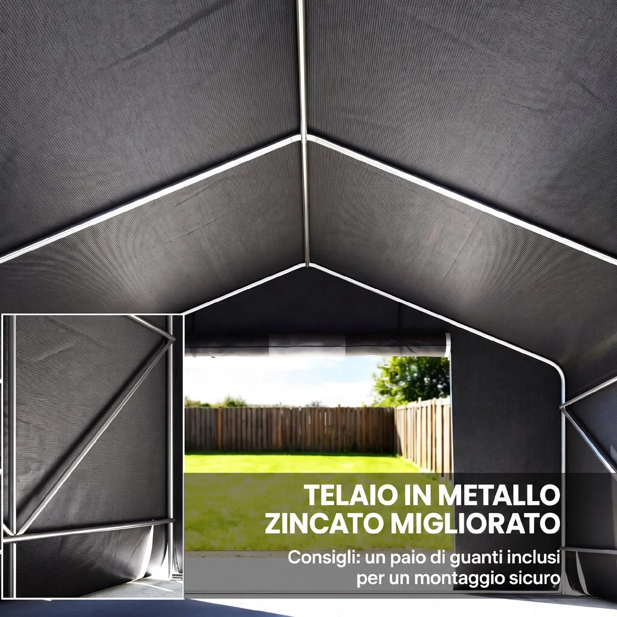 Outsunny Garage Moto per Esterno 3x3m Tenda Garage Impermeabile GrigioScuro | Porta Avvolgibile, Prese d'Aria, per Biciclette e Attrezzi, Metallo e Tessuto PE Anti UV