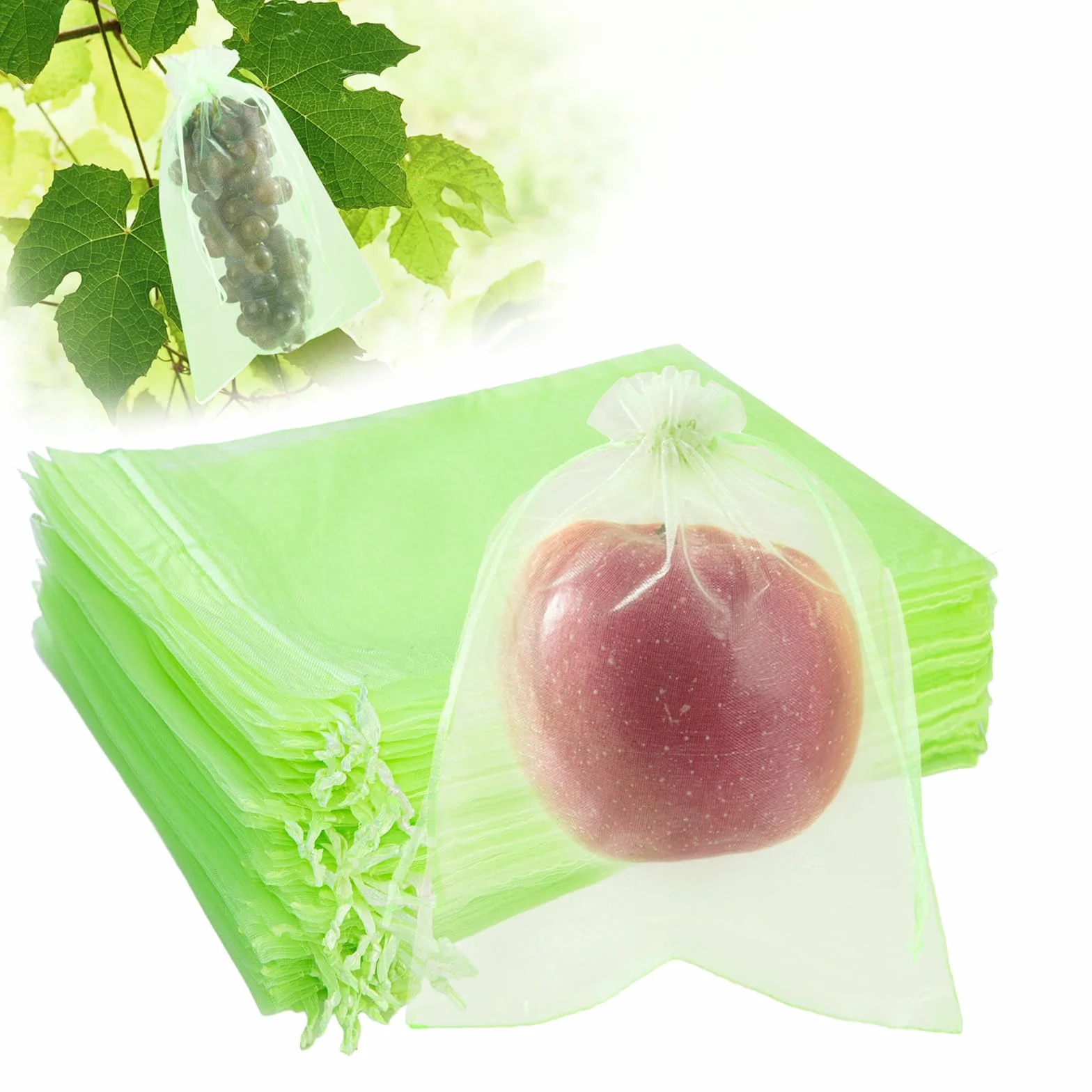 100 pezzi sacchetti in organza 20×30 cm per protezione della frutta, rete traspirante con cordoncino per uva, limoni e piante da giardino