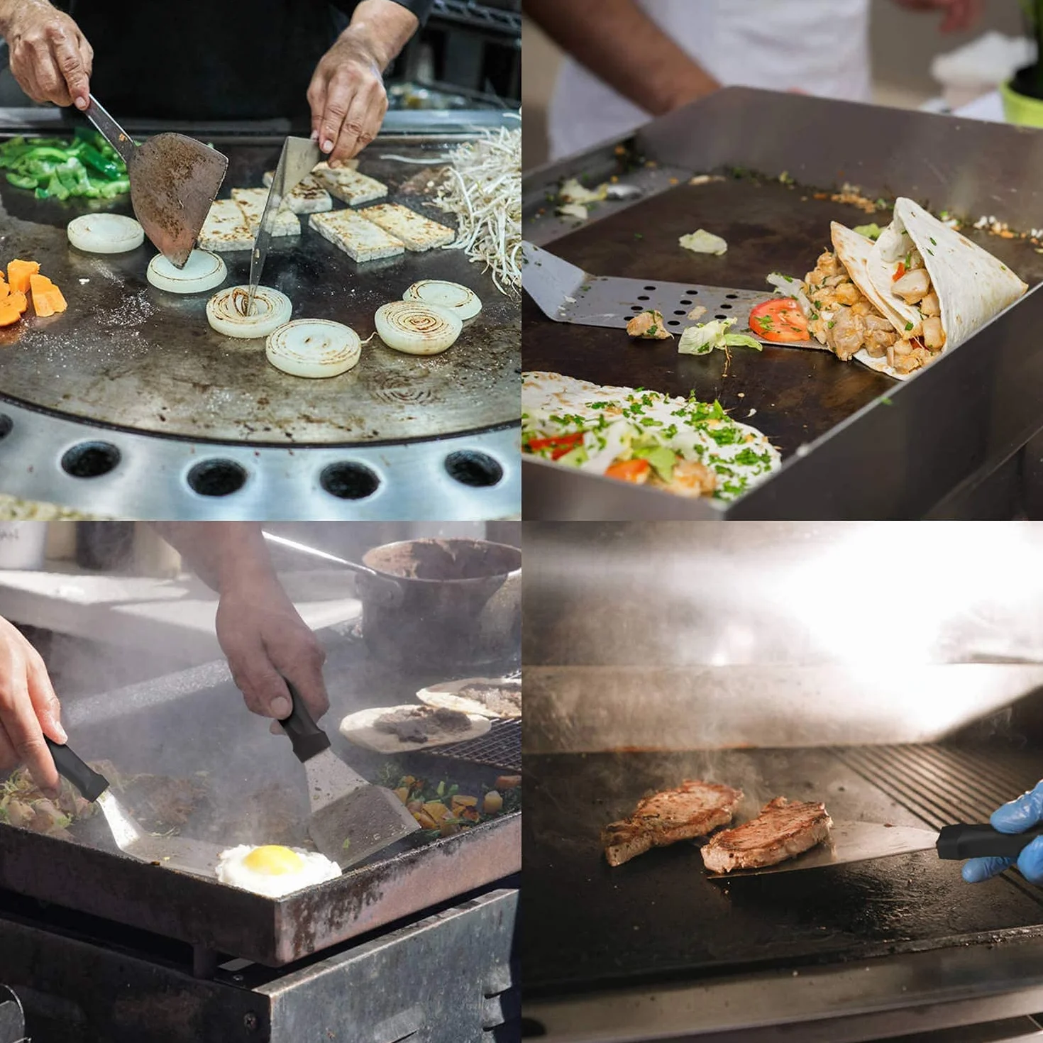 Set di Spatola e Raschietto per Barbecue, AMZMUKAUP 12 Pezzi Kit BBQ di Utensili Teppanyaki Acciaio Inox Accessori per Griglia Cucina da Campeggio, Barbecue all'aperto, Feste in Cortile