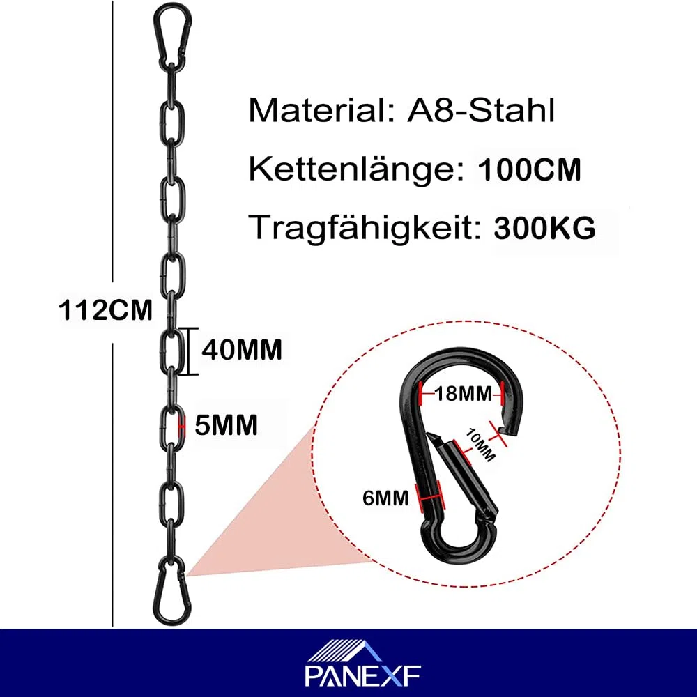 Forte catena di prolunga per poltrona sospesa, 2 pezzi, catena per poltrona sospesa, diametro 5 mm, 100 cm, catena in metallo, catena a dondolo con 4 moschettoni per amaca e sedia sospesa