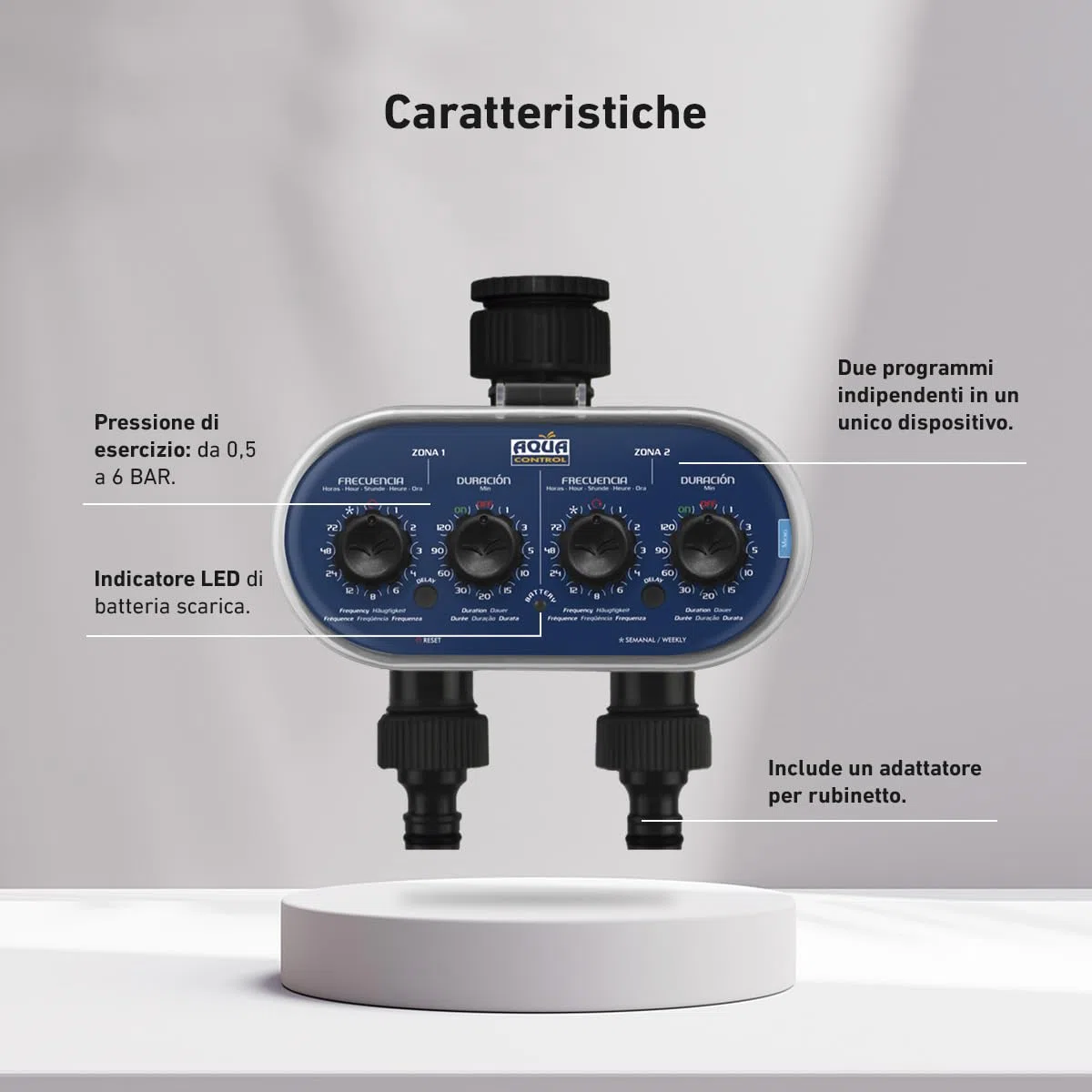 Aqua Control C4011 - Programmatore d'Irrigazione per Giardino - per Tutti i Tipi di Rubinetti - con 2 Uscite Indipendenti