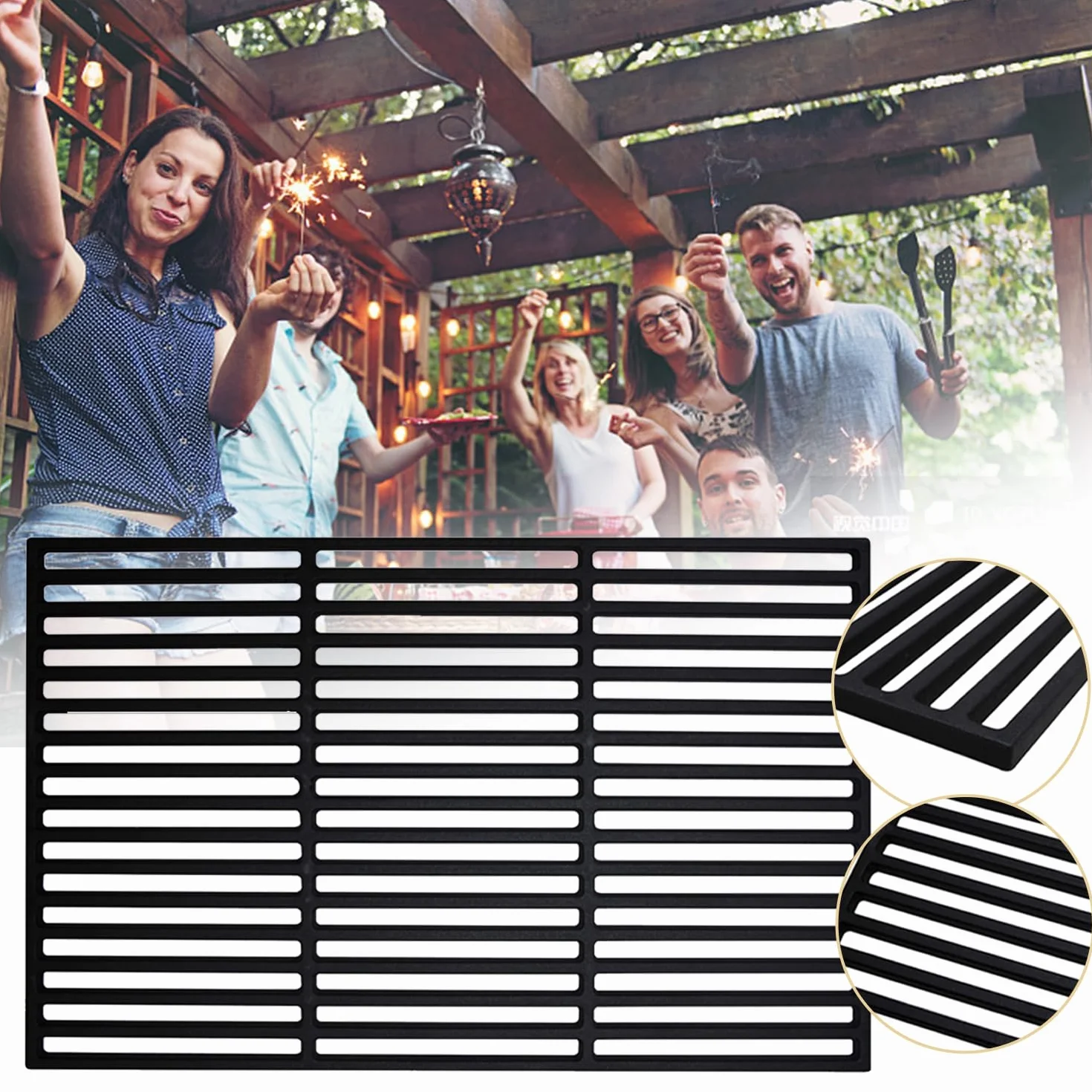 Herrselsam Griglia in ghisa smaltata, 42 x 28 cm, griglia rettangolare in ghisa smaltata, accessorio per barbecue, barbecue a gas, barbecue a carbonella e molto altro ancora, per barbecue a gas,