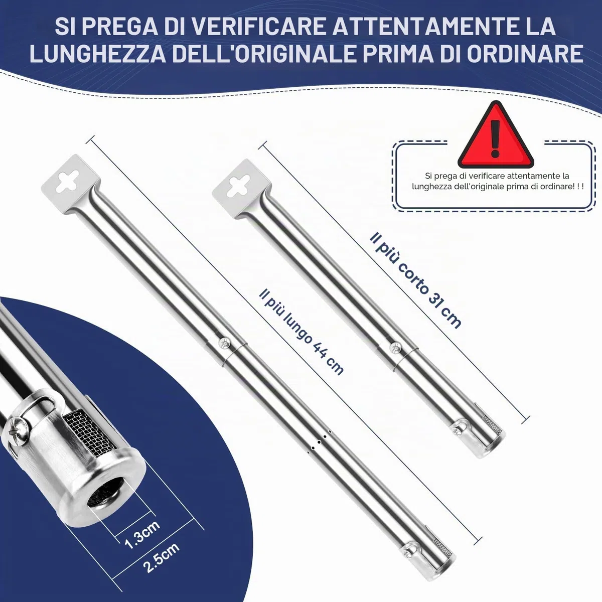 Denmay 31-44 cm Bruciatore regolabile per Landmann, Taino, Enders, per Campingas, Charbroil, per Tepro, Napoleon, tubo bruciatore universale in acciaio inox, pezzo di ricambio, 4 pezzi