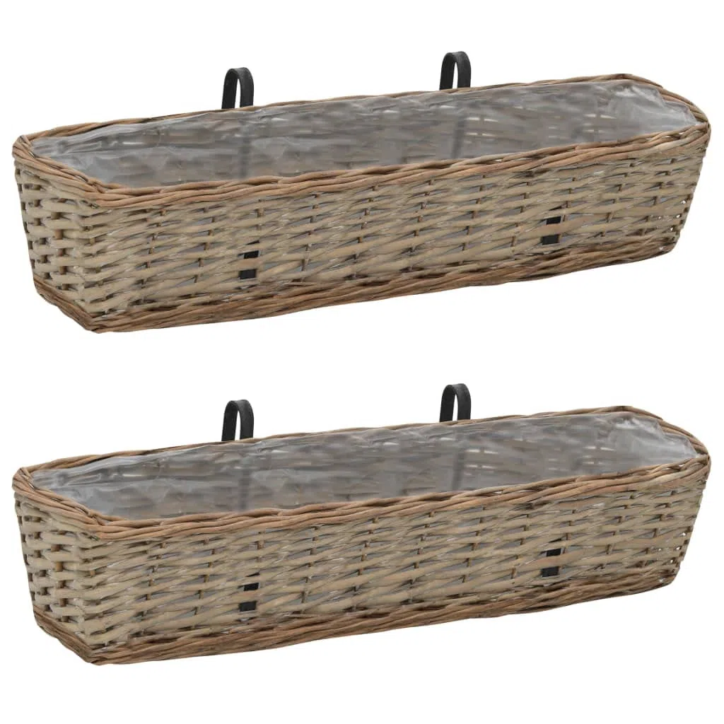 vidaXL 2X Fioriere da Balcone Vaso Giardino Giardinaggio Porta Fiori Cachepot Portavaso Fiori Giardiniera 80x20x15 cm in Vimini con Rivestimento PE