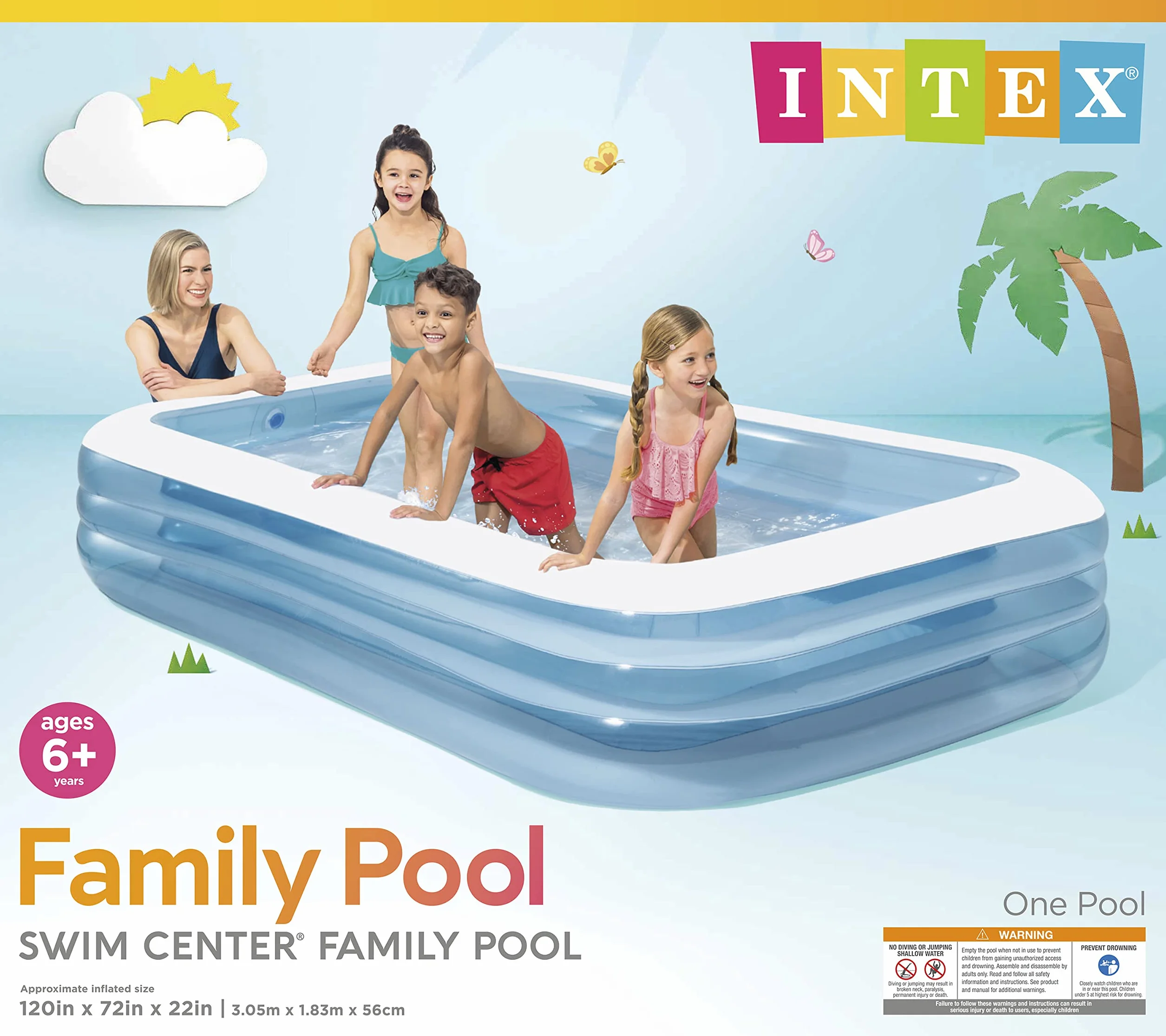 Intex 58484NP - Piscina Gonfiabile Family, Vinile, Azzurro/Bianco, 305x183x56 cm