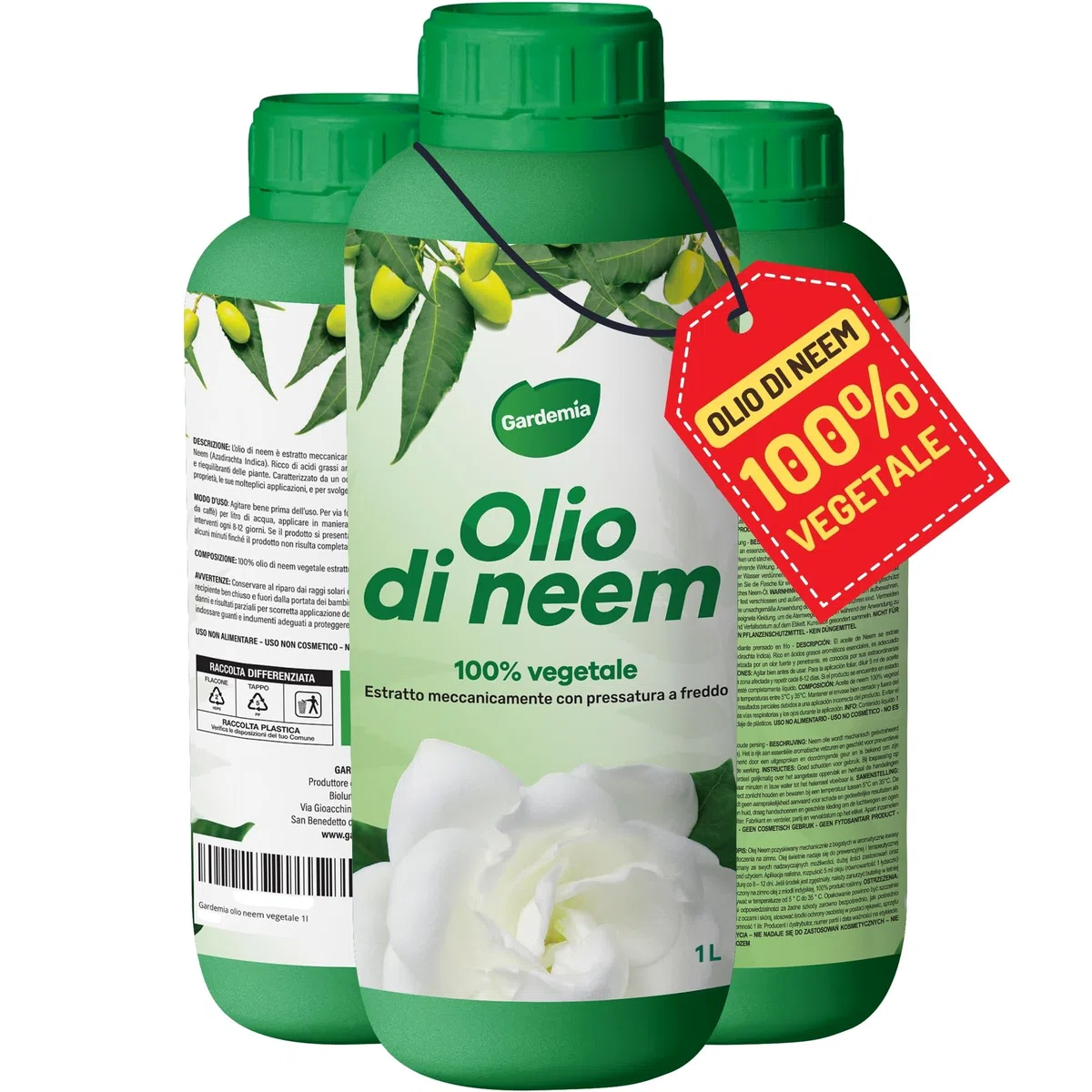 Gardemia Olio di Neem per Piante 1 Litro 100% Vegetale Azione Naturale contro varie Avversità Giardino Multiuso Concentrato Estratto Meccanicamente Pressatura Freddo Straordinarie Proprietà Naturali