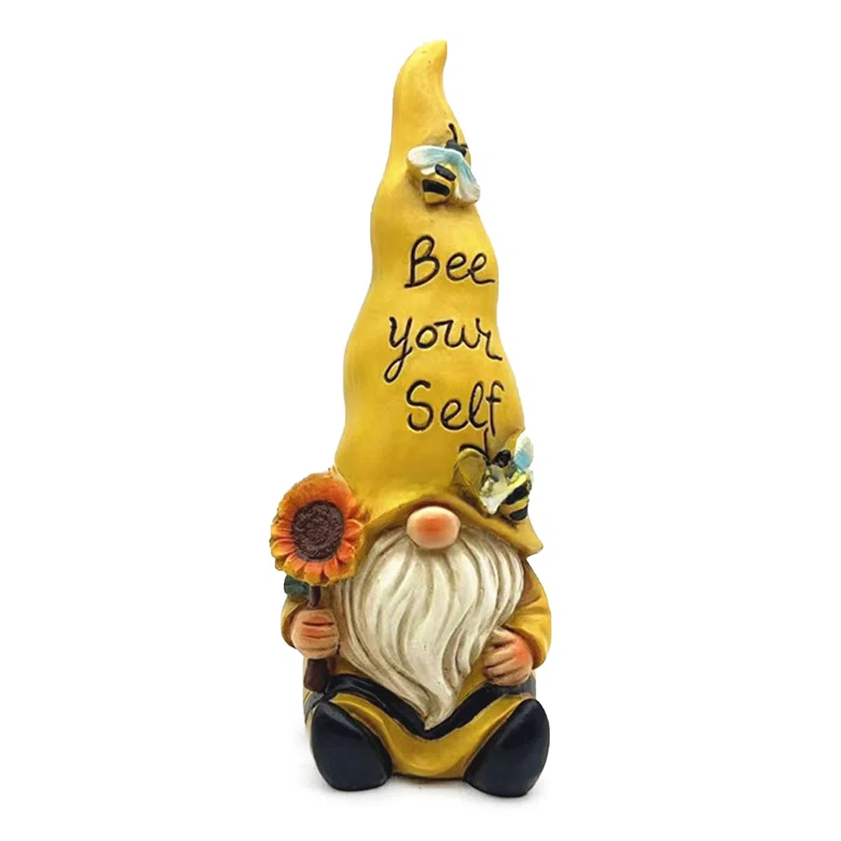 GNOME Elf Statua da giardino, in resina, nano da giardino con cappello, graziosa figura da giardino per aiuola, terrazzo e prato 14 * 9.5 * 24.5 cm (Girasole giallo)