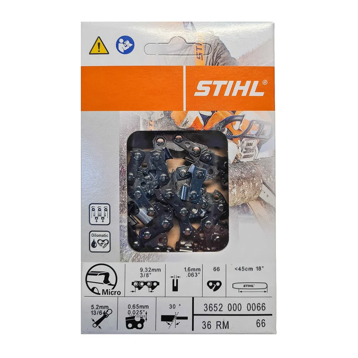 'Stihl 3652 000 0066 – Catena per motosega 3/8 1, 6 mm 66 GL – 45 cm semitagliente RMC, 1 W, 1 V