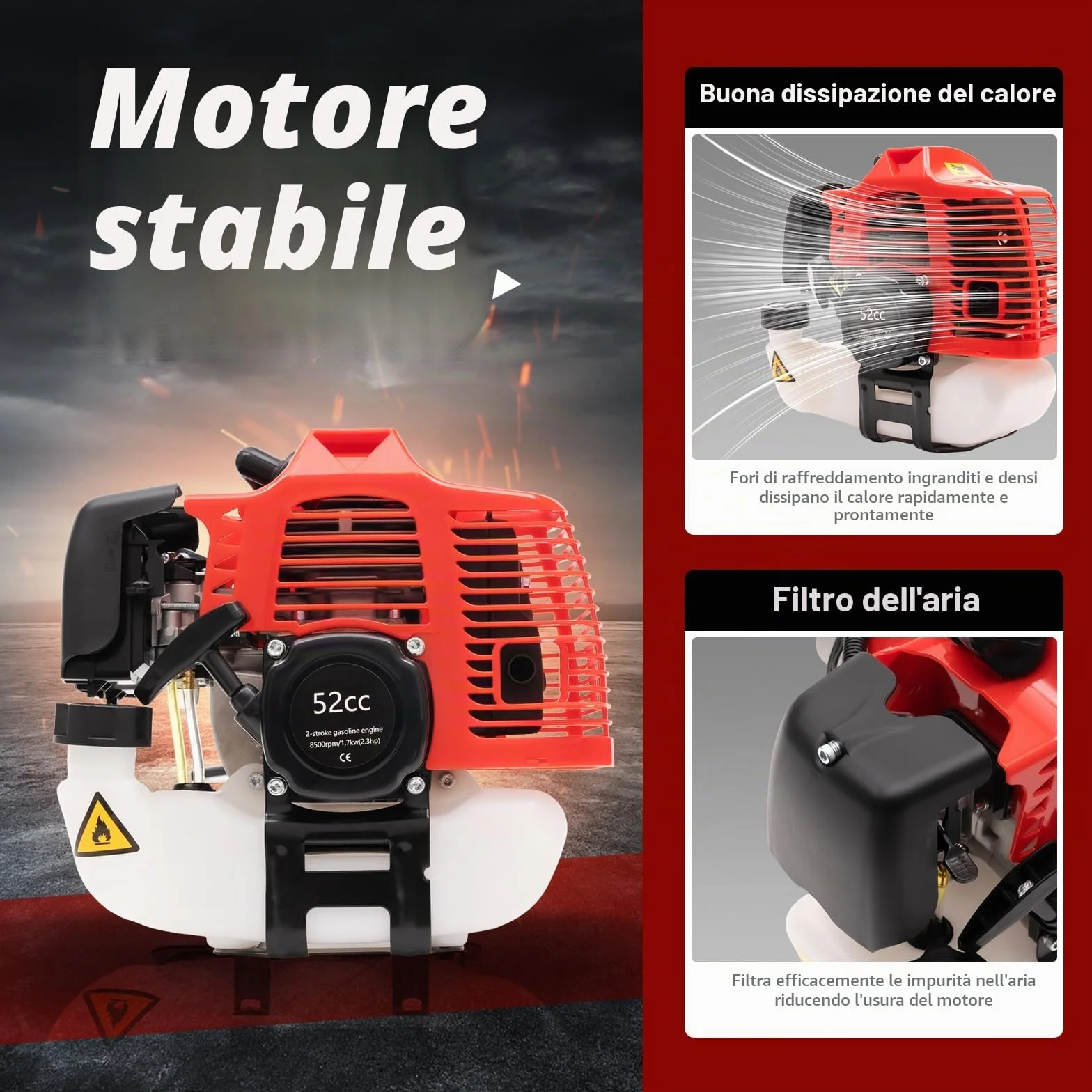 Spazzatrice a benzina, 52 cc, 1700 W, 2,3 CV, spazzaneve a 2 tempi, paletta da neve manuale per prato, boulevard, vialetto