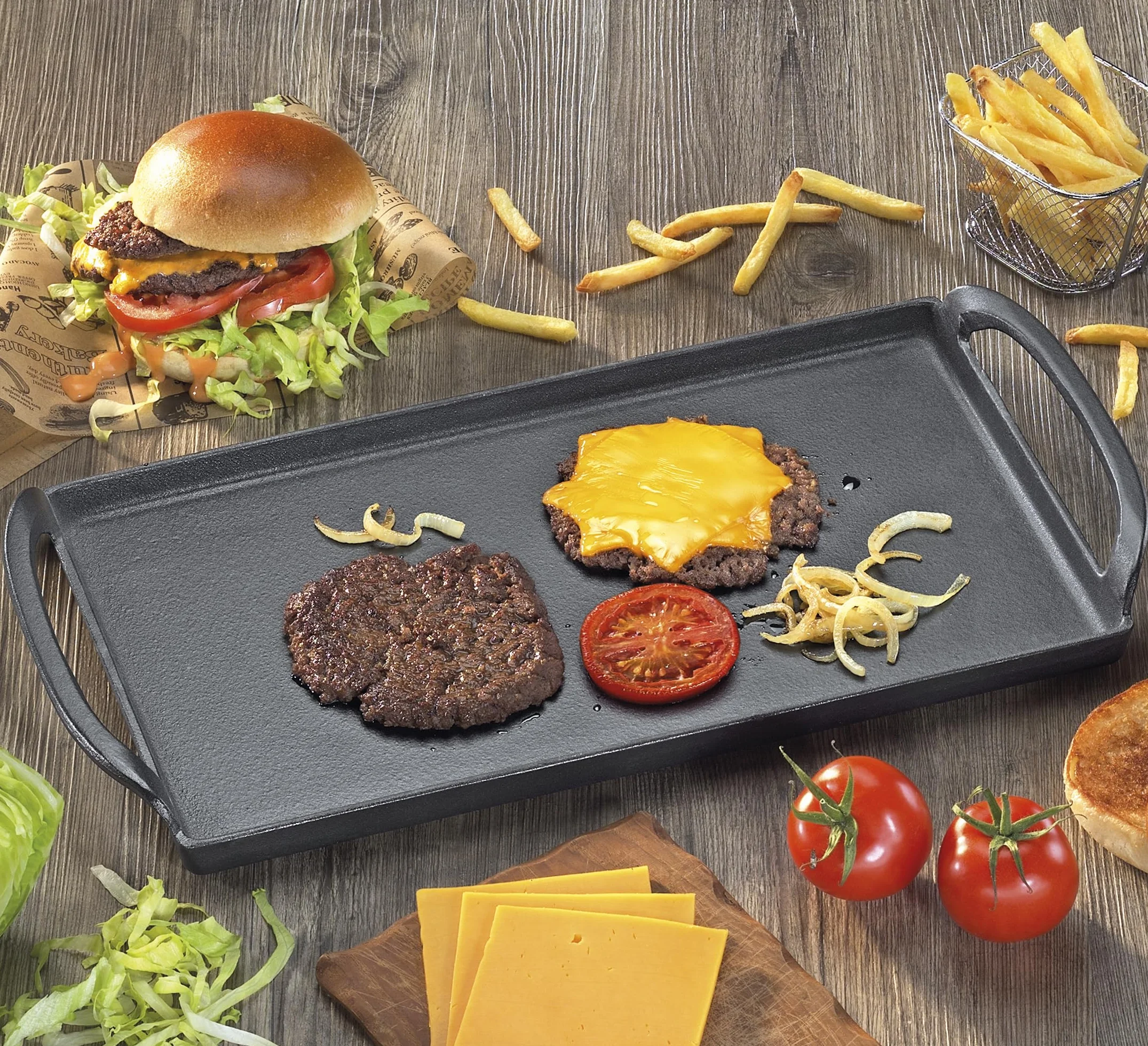 KÜCHENPROFI PROVENCE - Piastra per barbecue Plancha, 38 cm, in ghisa smaltata, adatta a tutti i piani cottura, compresi quelli a induzione, multifunzionale per cuocere, grigliare e servire
