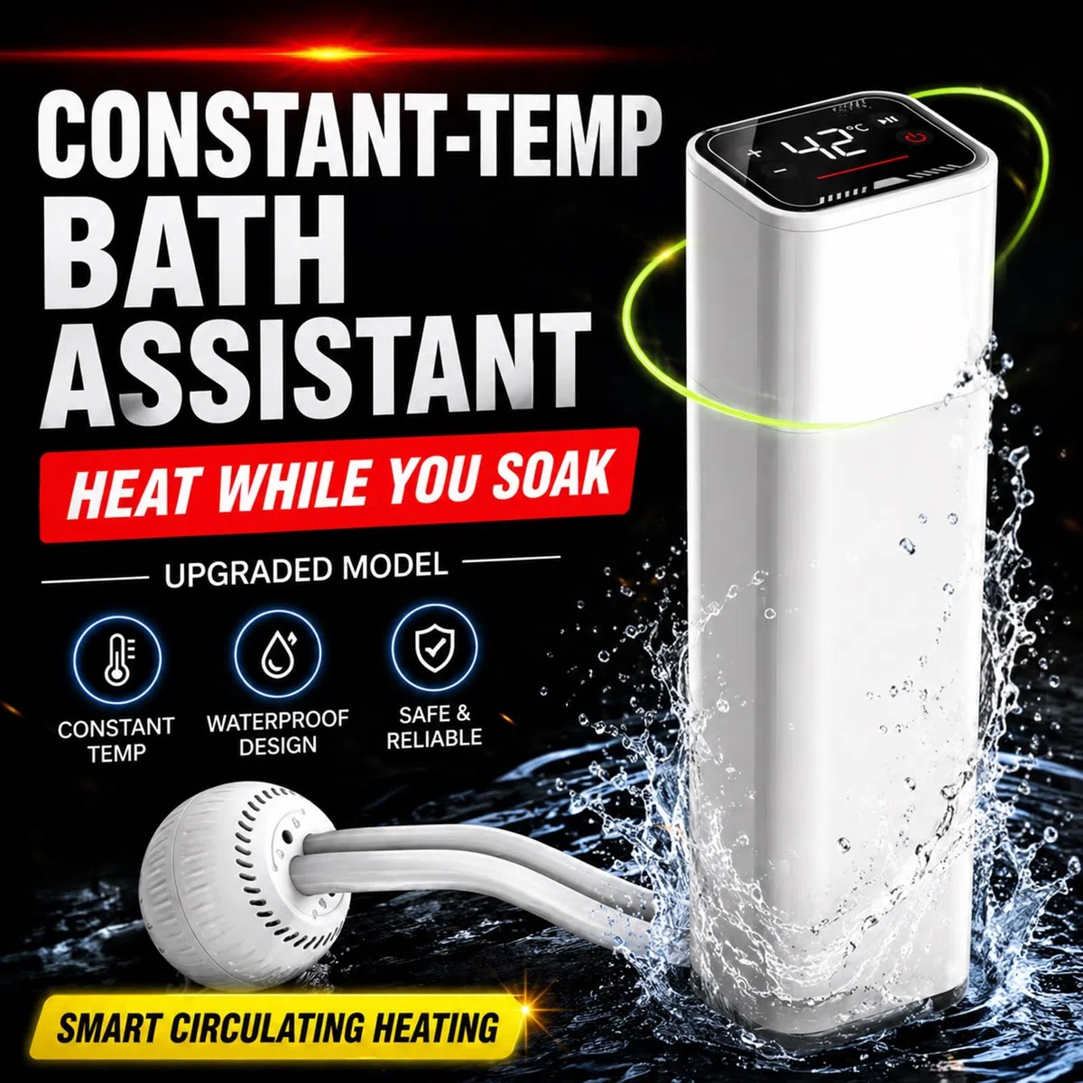 Termostato Per Riscaldatore Di Vasca Idromassaggio Pieghevole Per Adulti, Riscaldatore Ad Immersione Da 1200W Con Temperatura Regolabile Da 30 A 42°C, Riscaldatore Sommergibile Portatile