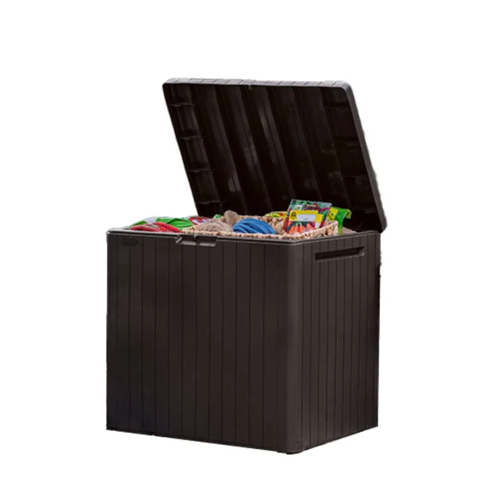 Keter City - Contenitore in resina da 30 galloni, per mobili da patio, accessori per piscina e stoccaggio per giocattoli da esterno, marrone