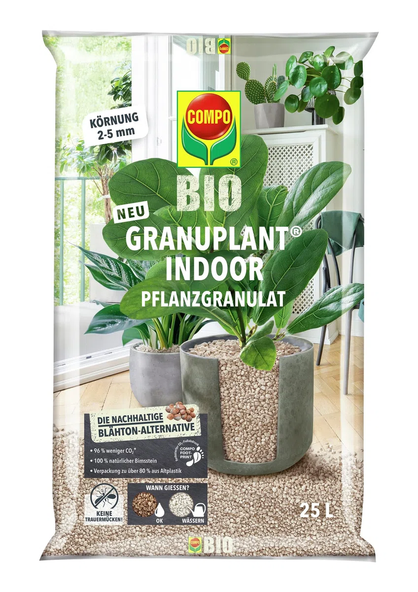 COMPO Granuplant Bio - Granuli per drenaggio e piante per interni, pietra pomice naturale al 100%, alternativa sostenibile all'argilla espansa, 25 litri