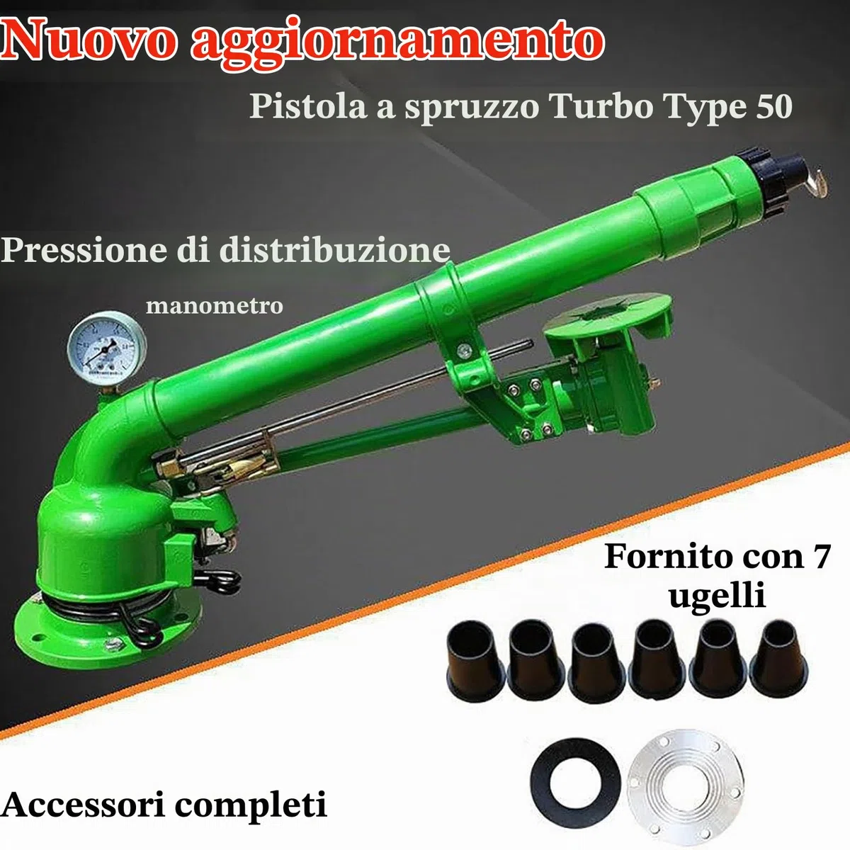 Irrigatore ad impulsi con manometro, regolabile per irrigazione di grandi aree, ideale per uso in fattoria e giardino