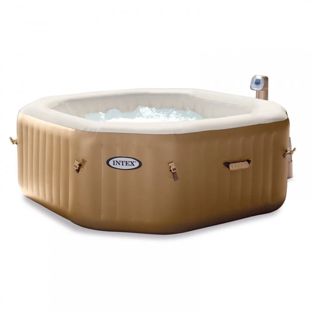 Intex 28414AZ Pure Spa Bubble Therapy Ottagonale con Pompa, Riscaldatore e Sistema Purificazione Acqua, 201 x 71 cm, Beige
