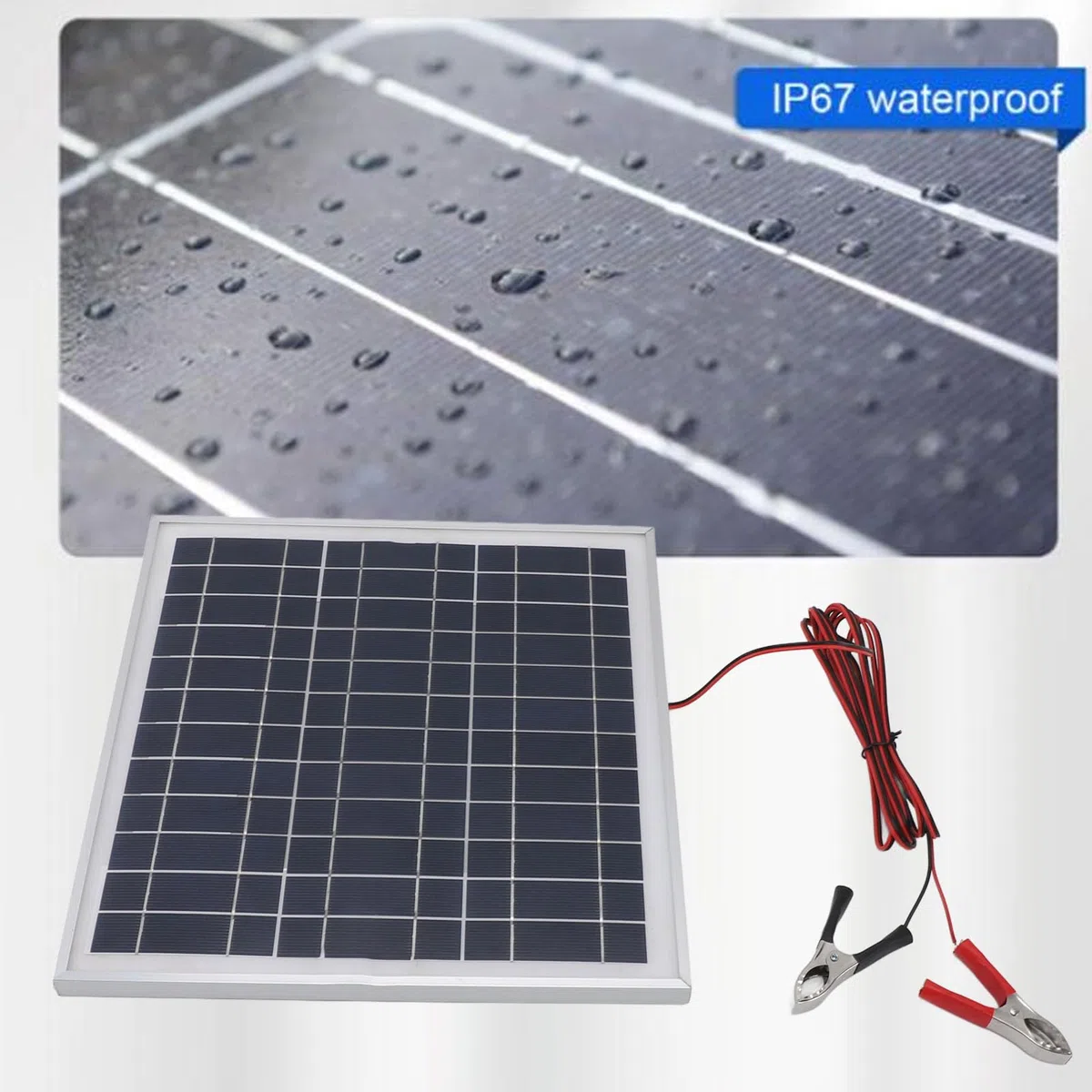Pannello solare portatile Sunicon da 50 W, pannello solare in silicio monocristallino con telaio in alluminio con cavo da 9,8 piedi DC 18 V Clip per batteria rosse e nere per,