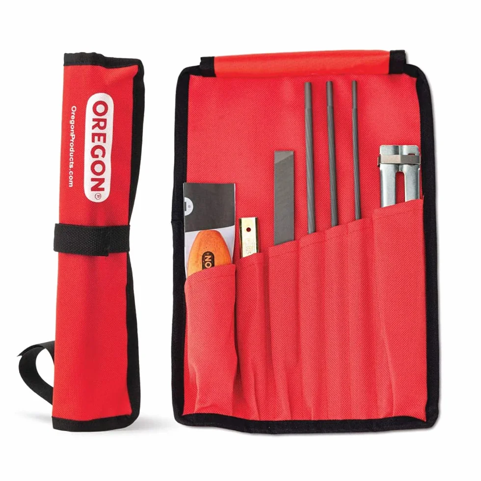 Oregon Kit di Affilatura Universale per Motosega - Include Lime Tonde da 5/32" (4 millimetri), 3/16" (4,8 mm) e 7/32" (5,5 mm), Lima Piatta, Impugnatura, Guida per l'Affilatura e Astuccio