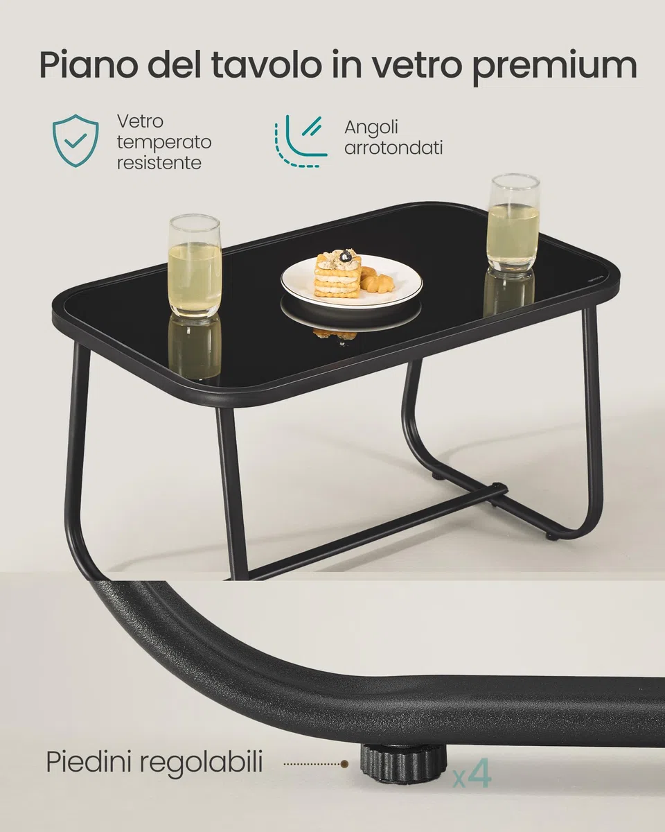 SONGMICS Set Mobili da Giardino, Set da Balcone, 2 Sedie a Dondolo con Tavolino, Panchina da Giardino, Acciaio, Tessuto Sintetica Traspirante, per Terrazza e Giardino, Marrone Chiaro GGF0028KZ01