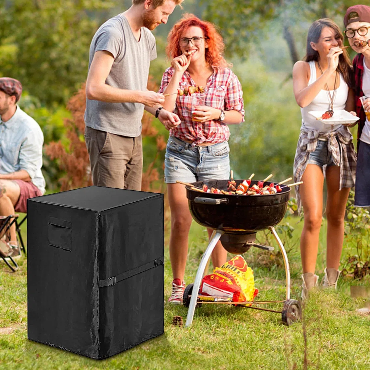 Telo protettivo per barbecue da esterno, impermeabile, 420D, in tessuto Oxford quadrato, 53 x 53 x 86 cm, con maniglie per il trasporto, copertura rettangolare anti-UV per riporre il e