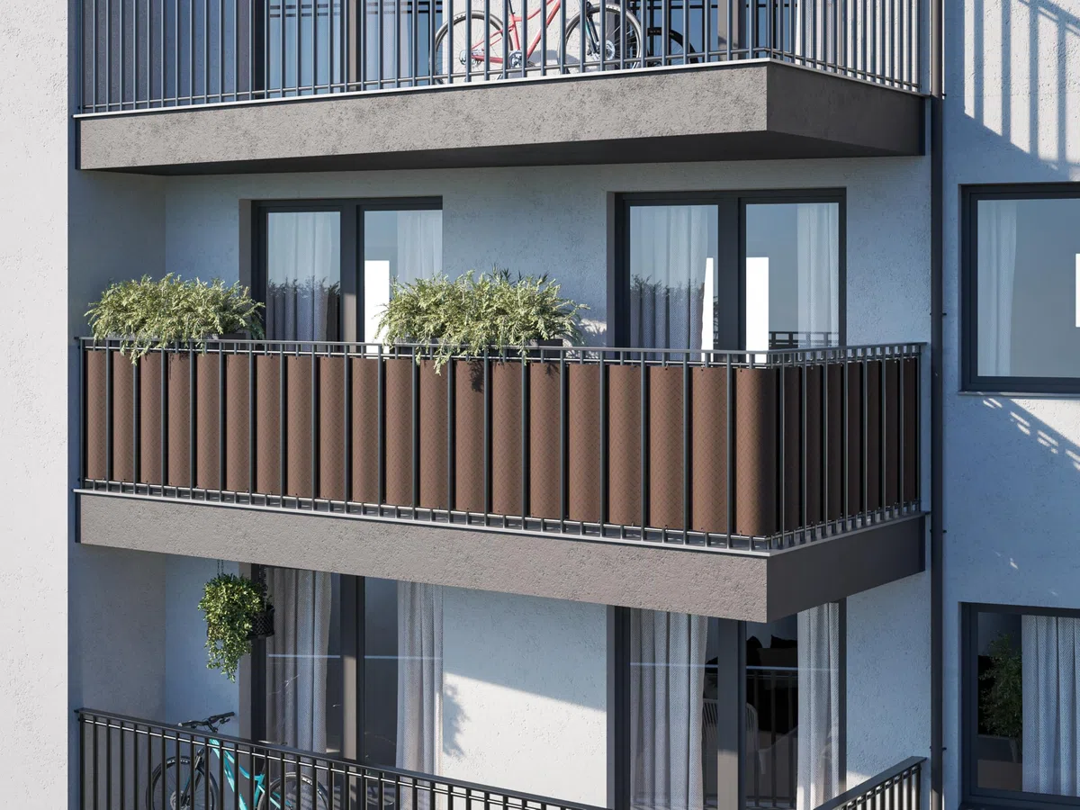 COVER IT Frangivista per Balcone Premium 240 g/m² su Misura 70 cm – Frangivista con Trama Goffrata per Balcone, terrazza e ringhiera, Marrone