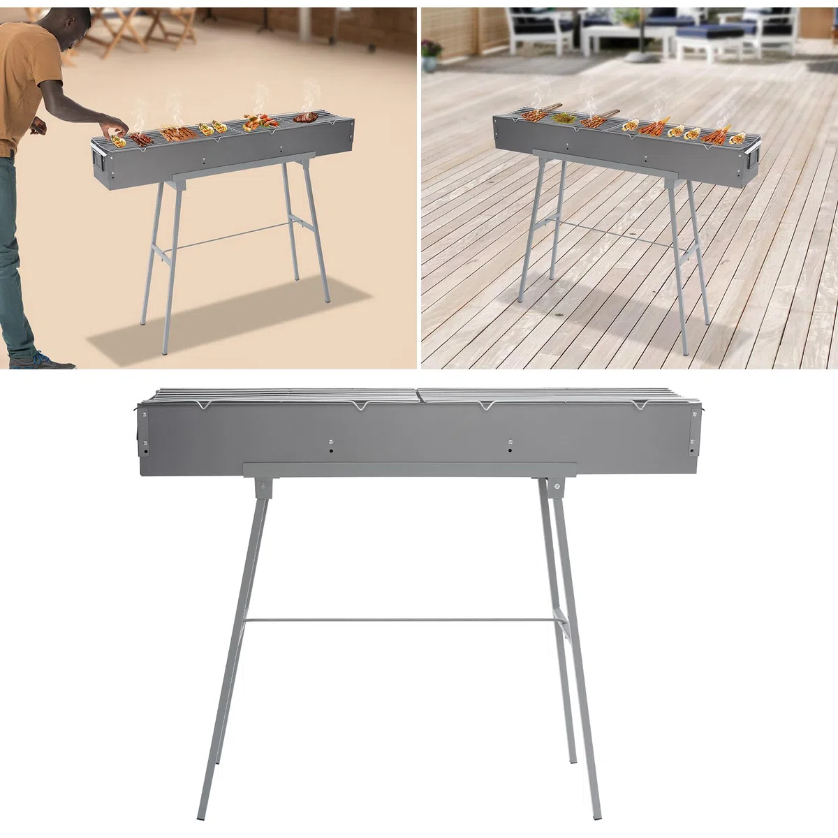 Barbecue a carbonella, portatile, pieghevole, da campeggio, da 100 x 18 cm, per picnic, campeggio, picnic, giardini e feste in spiaggia, per 5-10 persone