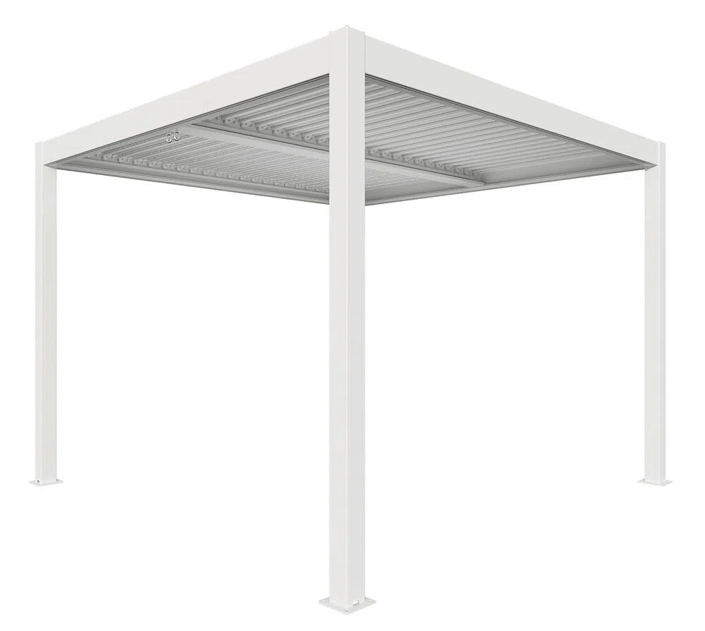 VERDELOOK | Pergola Bioclimatica Atena 100 Bianca 3x4 H2,5 m con Lamelle Orientabili, Pergola da Giardino in Alluminio con Arganello e Grondaia Integrata, Pali 10x10 cm