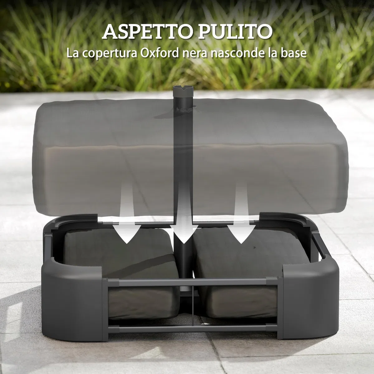Outsunny Base per Ombrellone Riempibile con Sabbia 80 kg in HDPE Nero | Sabbia Bagnata 90 kg, Basamento per Ombrellone da Giardino, per Pali da Ø48 mm