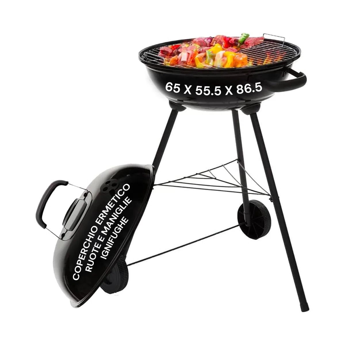 Barbecue a Carbonella Carmensa 43 cm - Il BBQ a Carbone Perfetto per le Tue Giornate Estive! Montaggio Veloce, Cottura Grill e Forno, Nero