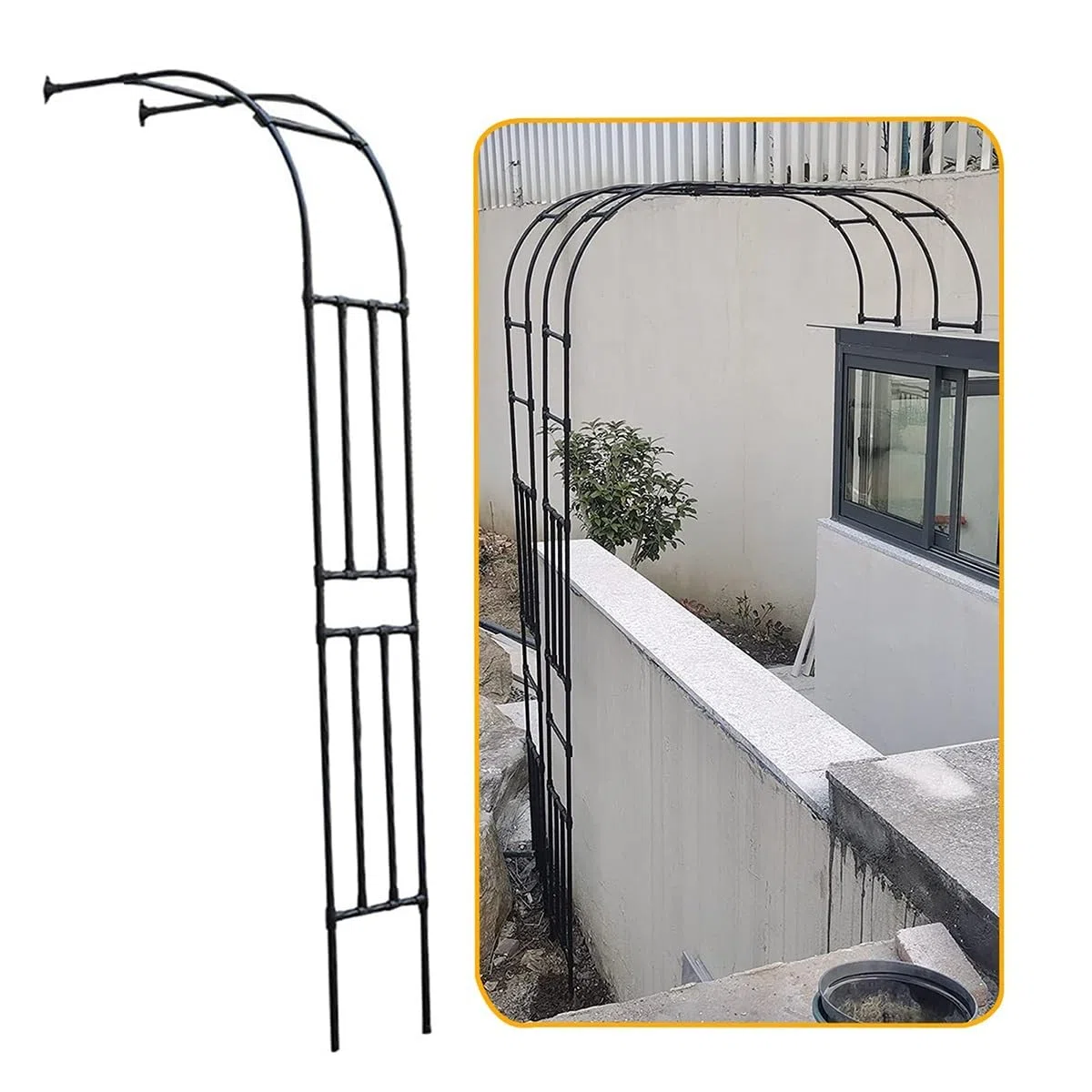 Traliccio da giardino 60-220 cm, supporto per piante in metallo resistente alle intemperie, in acciaio rivestito nero, ideale per piante rampicanti, supporto per piante all'aperto, decorazione da