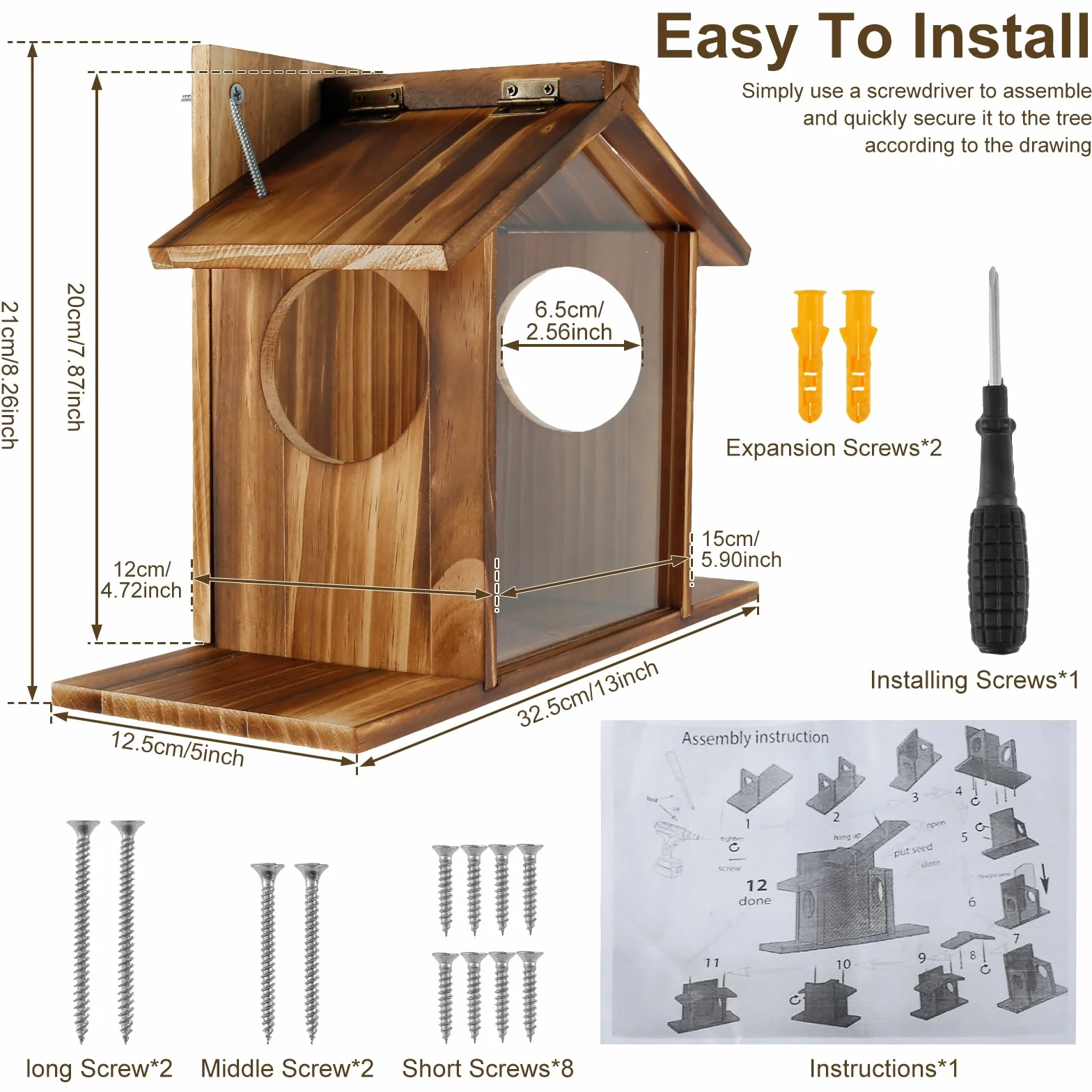 Casetta in legno per scoiattoli e mangiatoia per esterni, giardino d'inverno, cortile, impermeabile, facile da montare e ricaricare (stile A)