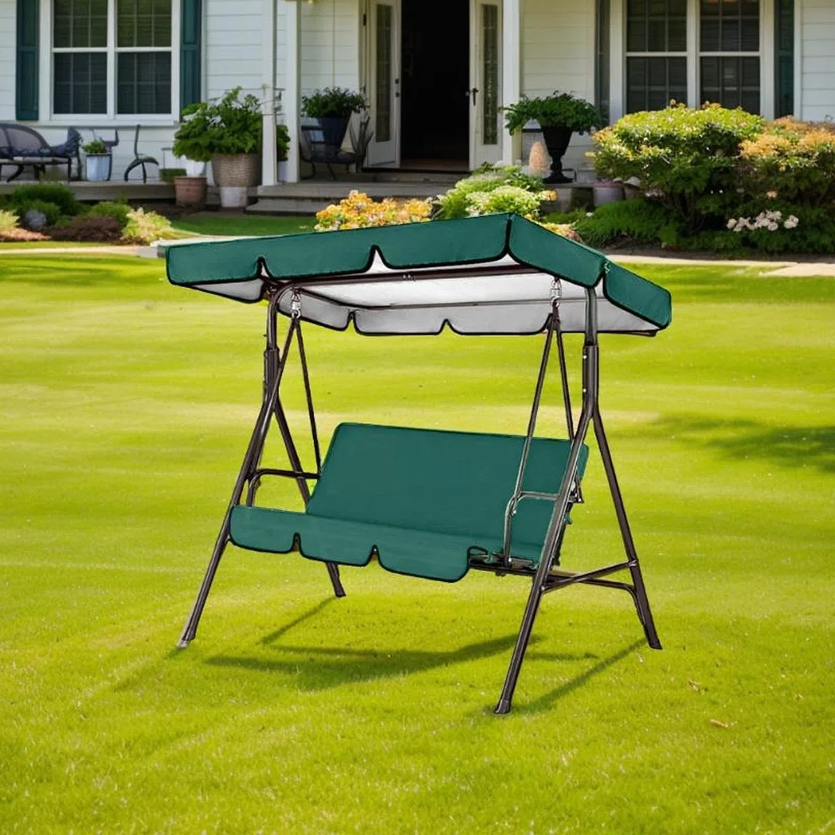 Set di ricambio per dondolo da giardino a 3 posti, con parte superiore e coprisedili in tessuto Oxford 210D, impermeabile, protezione solare e antipolvere per patio esterno (nero, 195 x 125 x 15 cm)