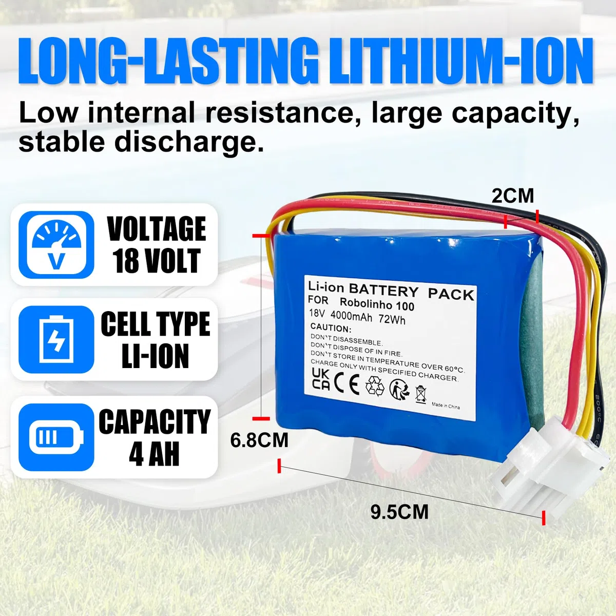 Batteria per robot tagliaerba AL-KO Robolinho 100 110 1100 41.6,300 E,350 W,450 W,520 W, Solo 700 700E 1000 1100, Efco 700, Kärcher RLM4, ecc. Batteria per AL-KO 440454, Kärcher 6.445-098.0, ecc.